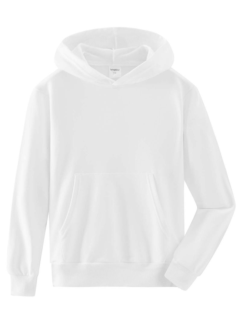 Spring&Gege Youth Solid Pullover Sport Hoodies Soft Kids Hooded Sweatshirts for Boys and Girls Size 9-10 Years White - Image 1